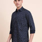 Navy Blue Printed Smart Fit Semi Casual Shirt | Greenfibre