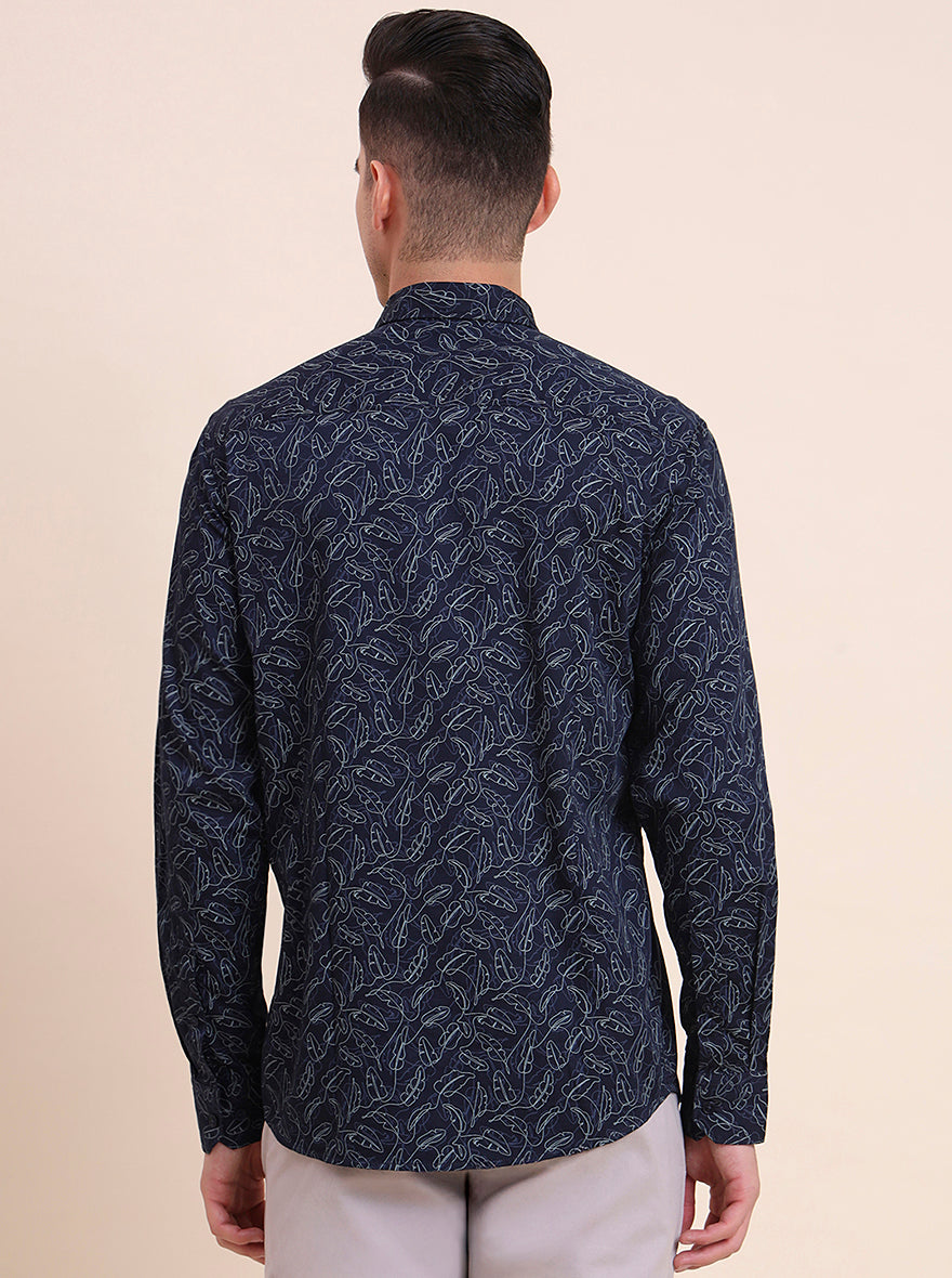 Navy Blue Printed Smart Fit Semi Casual Shirt | Greenfibre