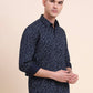 Navy Blue Printed Smart Fit Semi Casual Shirt | Greenfibre
