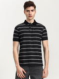 Black & White Striped Slim Fit Polo T-Shirt | Greenfibre