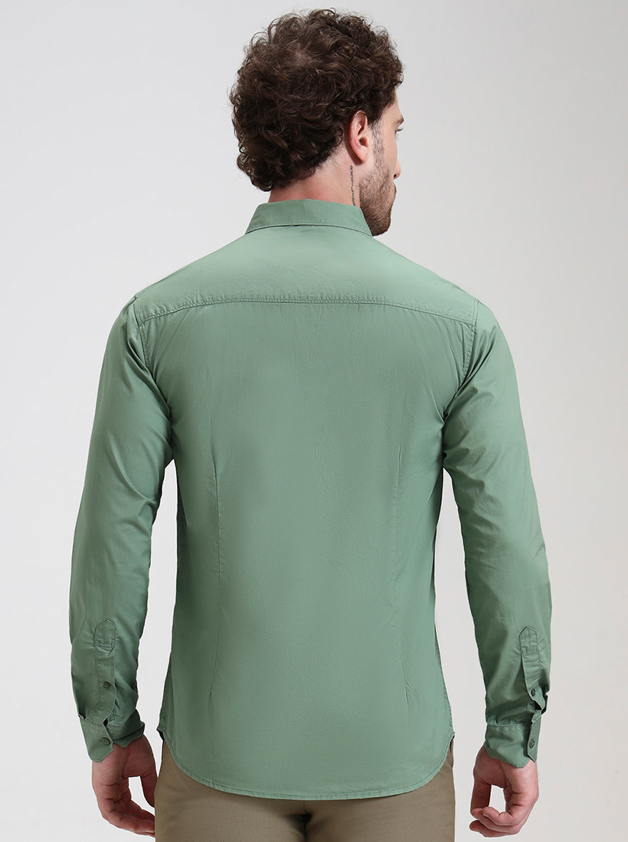 Fren Green Solid Slim Fit Casual Shirt | Greenfibre