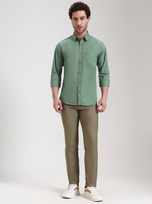 Fren Green Solid Slim Fit Casual Shirt | Greenfibre