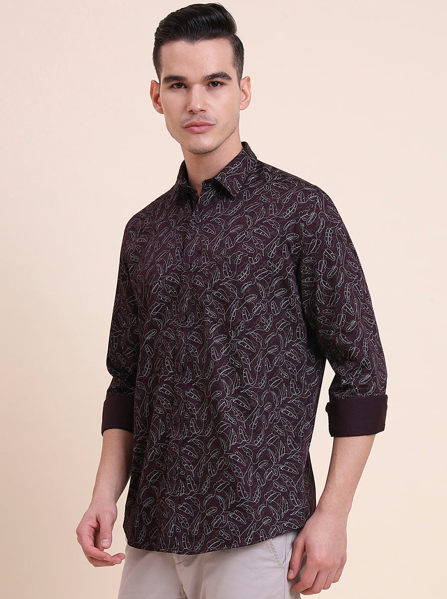 Wine Printed Smart Fit Semi Casual Shirt | Greenfibre