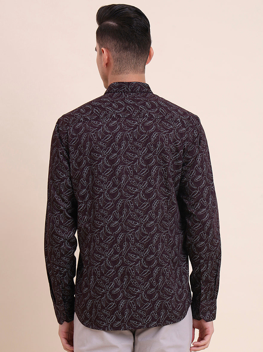 Wine Printed Smart Fit Semi Casual Shirt | Greenfibre