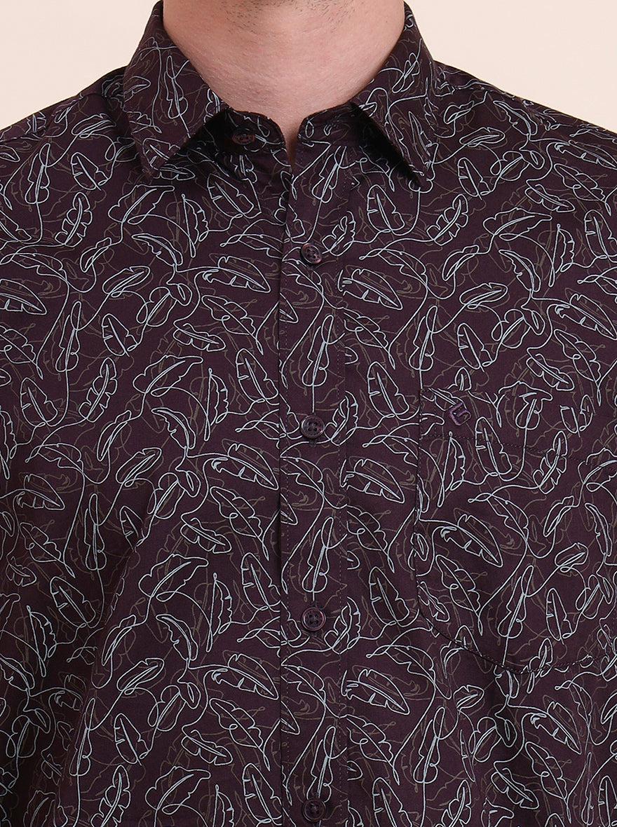 Wine Printed Smart Fit Semi Casual Shirt | Greenfibre