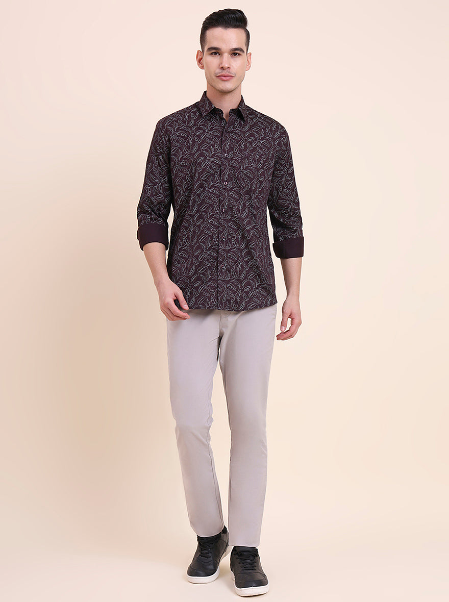 Wine Printed Smart Fit Semi Casual Shirt | Greenfibre
