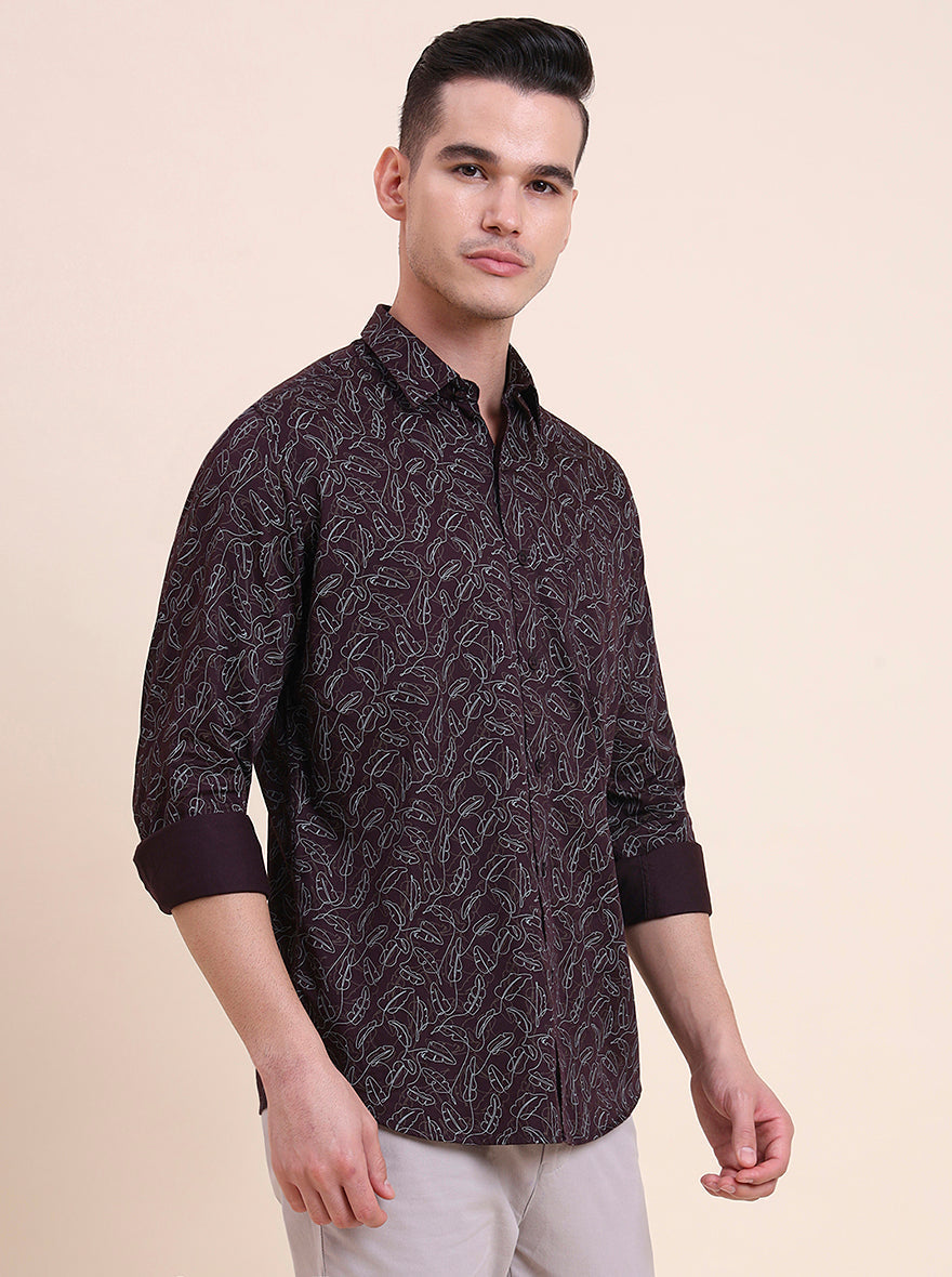 Wine Printed Smart Fit Semi Casual Shirt | Greenfibre