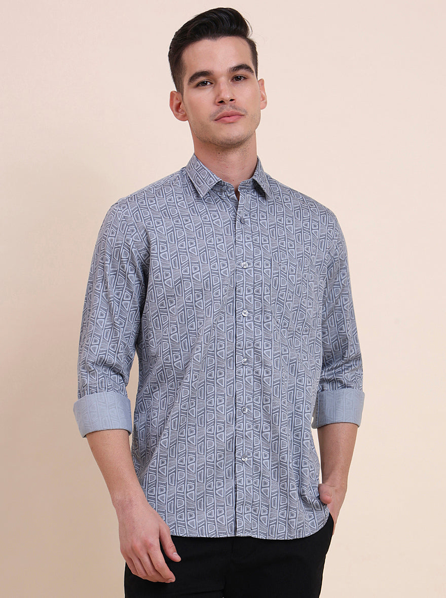 Grey Printed Smart Fit Semi Casual Shirt | Greenfibre