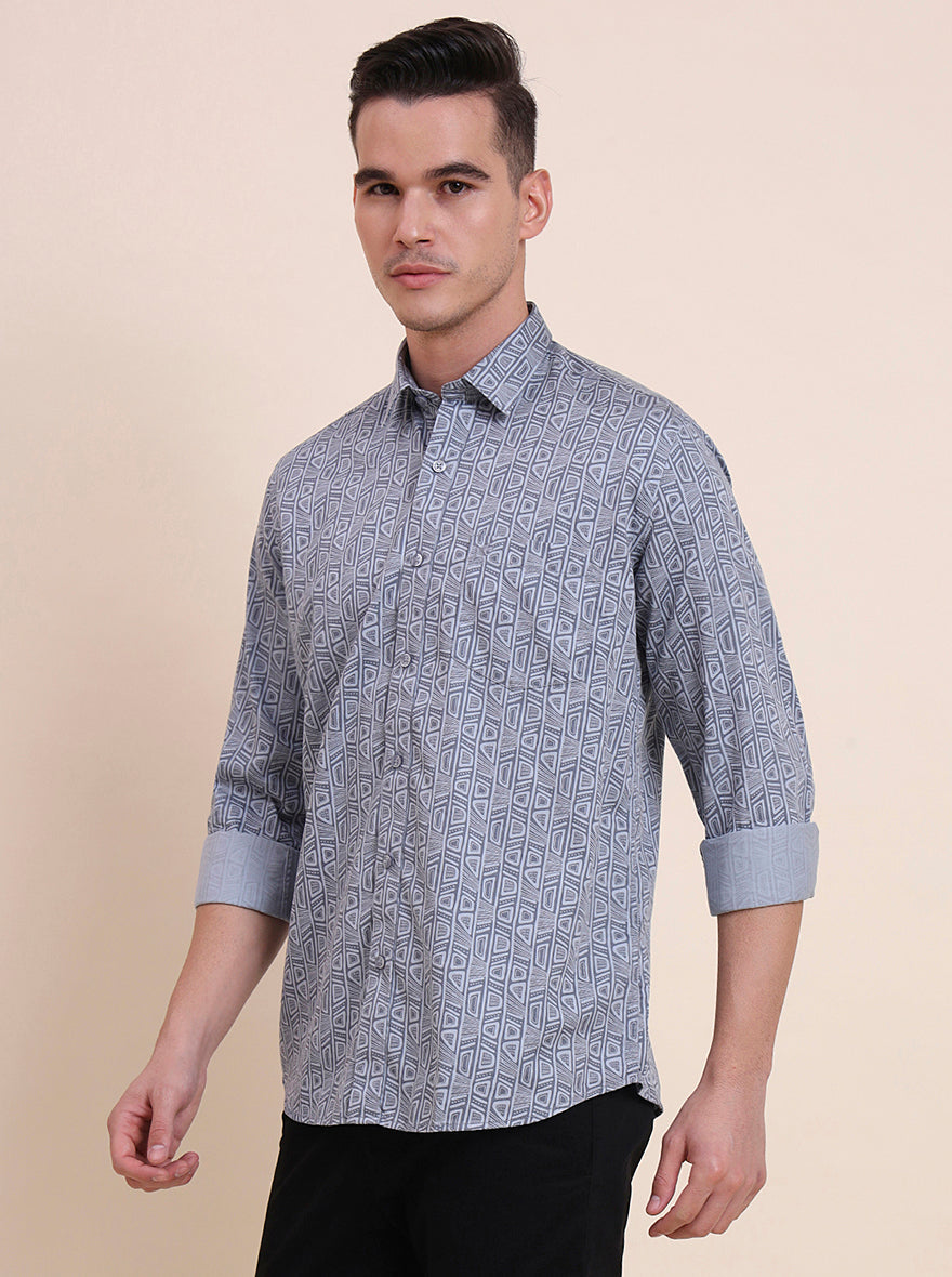 Grey Printed Smart Fit Semi Casual Shirt | Greenfibre