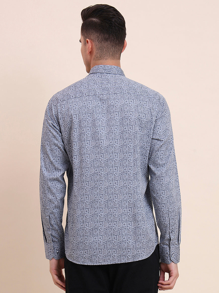 Grey Printed Smart Fit Semi Casual Shirt | Greenfibre