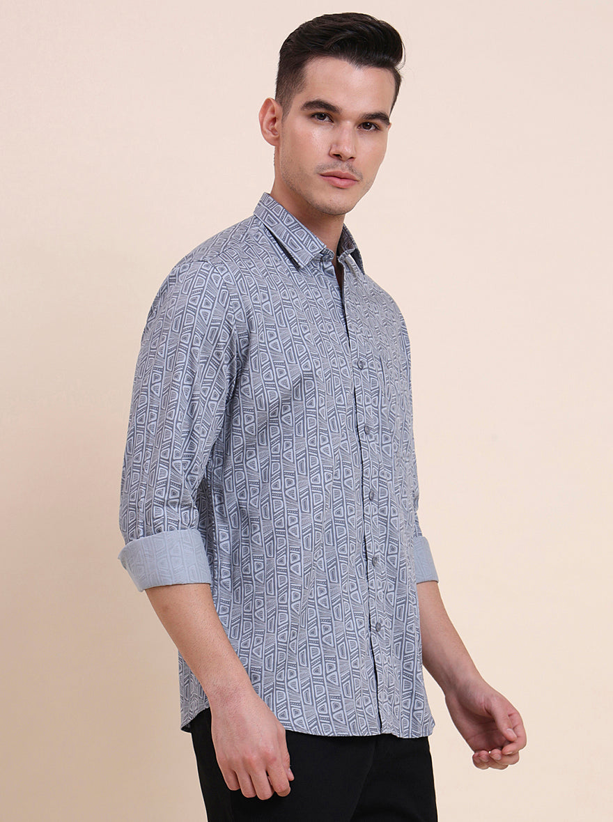 Grey Printed Smart Fit Semi Casual Shirt | Greenfibre