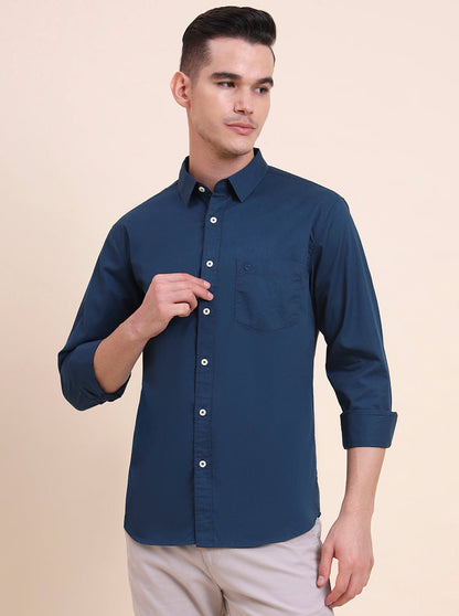 Teal Solid Slim Fit Casual Shirt | Greenfibre