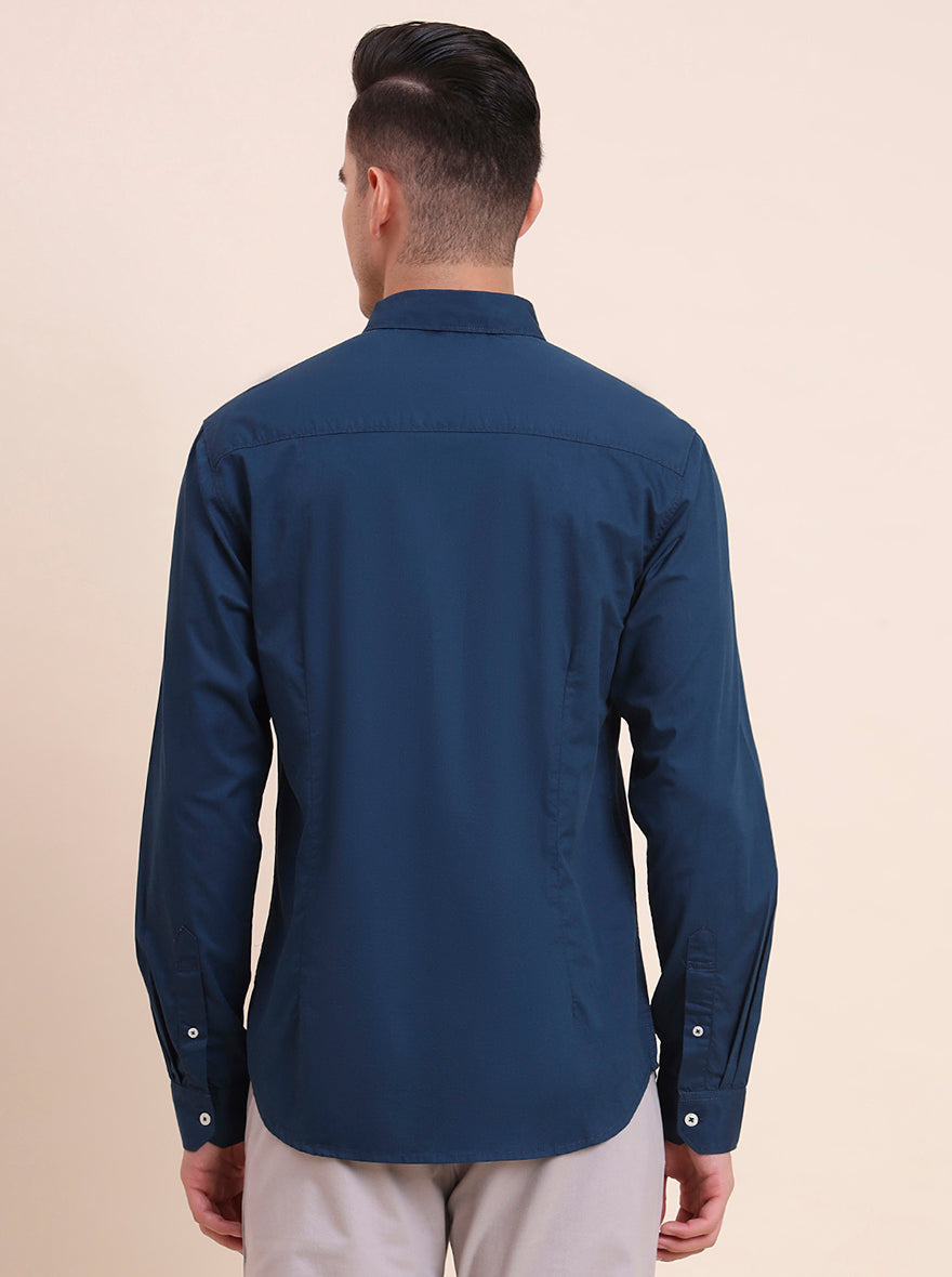 Teal Solid Slim Fit Casual Shirt | Greenfibre