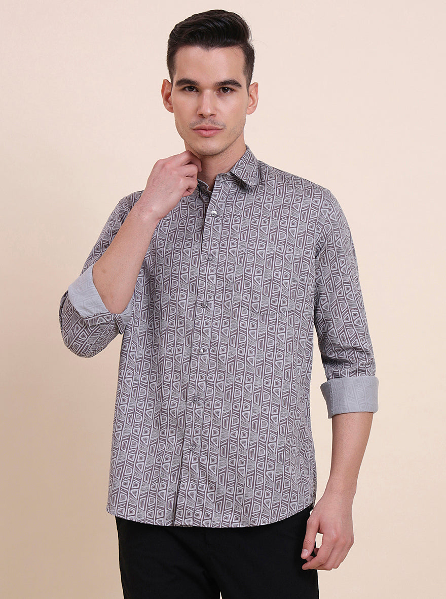 Dark Purplr Printed Smart Fit Semi Casual Shirt | Greenfibre