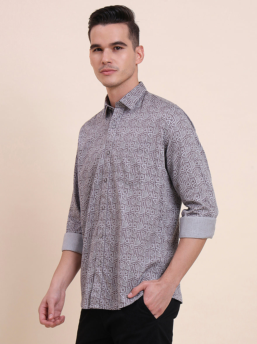 Dark Purplr Printed Smart Fit Semi Casual Shirt | Greenfibre