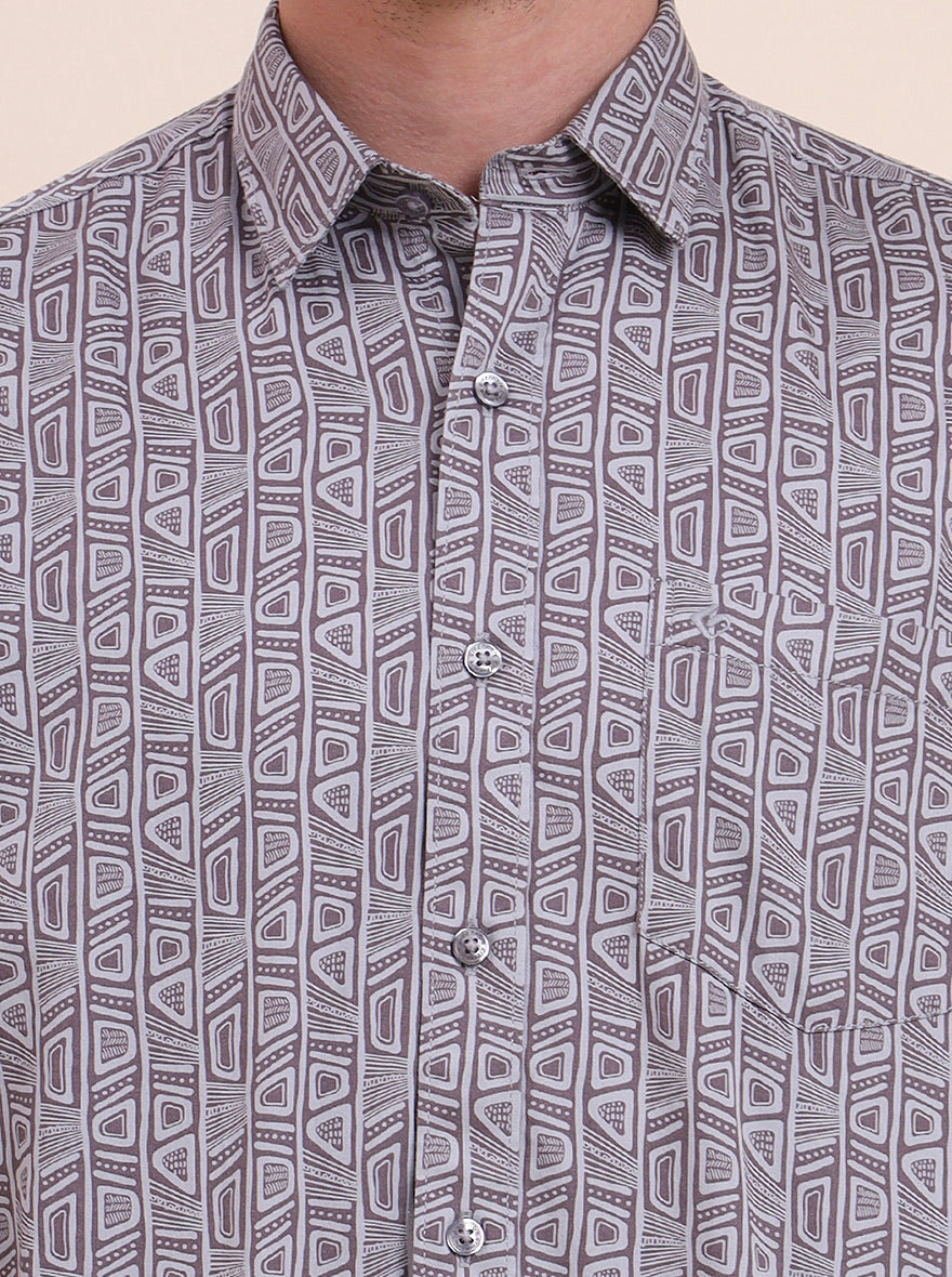 Dark Purplr Printed Smart Fit Semi Casual Shirt | Greenfibre