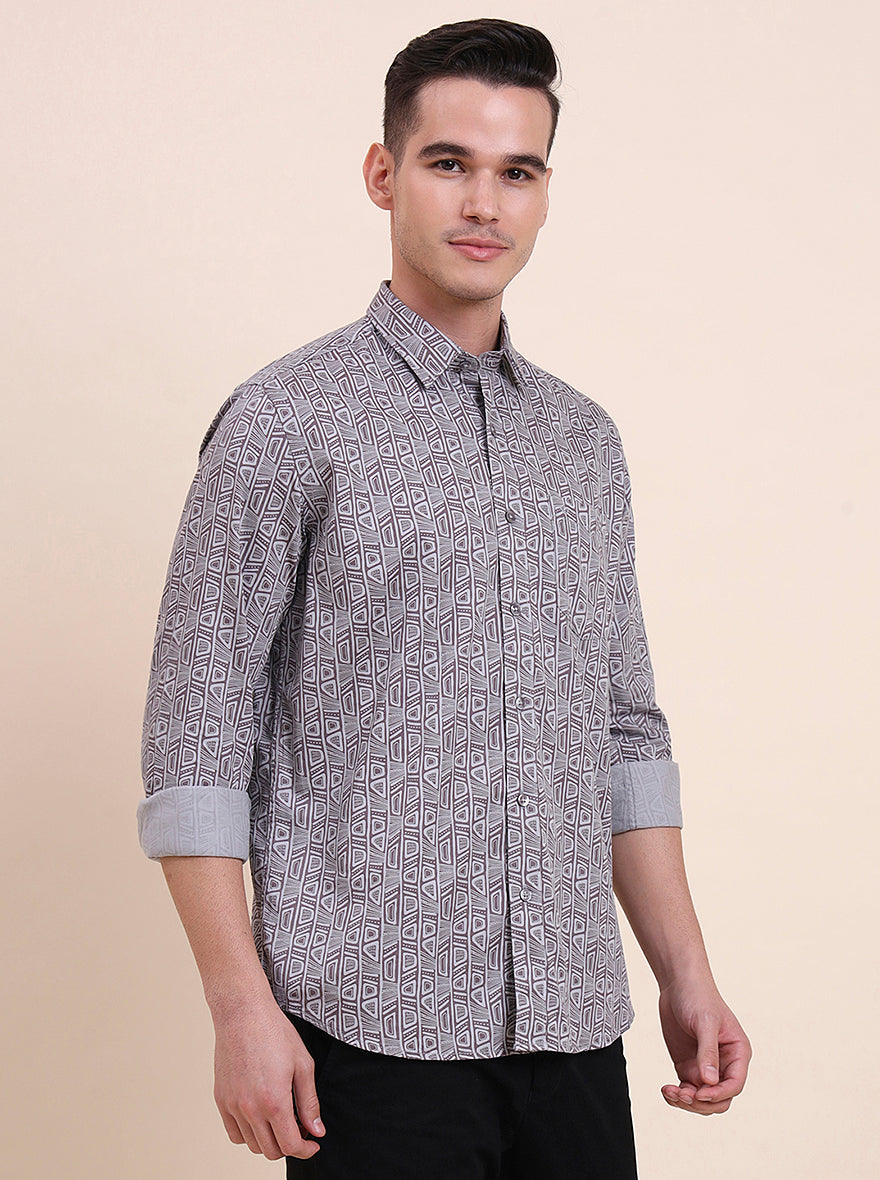 Dark Purplr Printed Smart Fit Semi Casual Shirt | Greenfibre