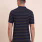 Navy Blue & Mustard Striped Slim Fit Polo T-Shirt | Greenfibre