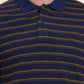 Navy Blue & Mustard Striped Slim Fit Polo T-Shirt | Greenfibre