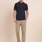 Navy Blue & Mustard Striped Slim Fit Polo T-Shirt | Greenfibre