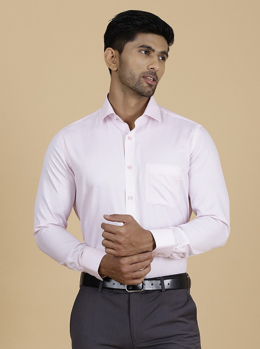 Light Pink Printed Slim Fit Formal Shirt | Greenfibre