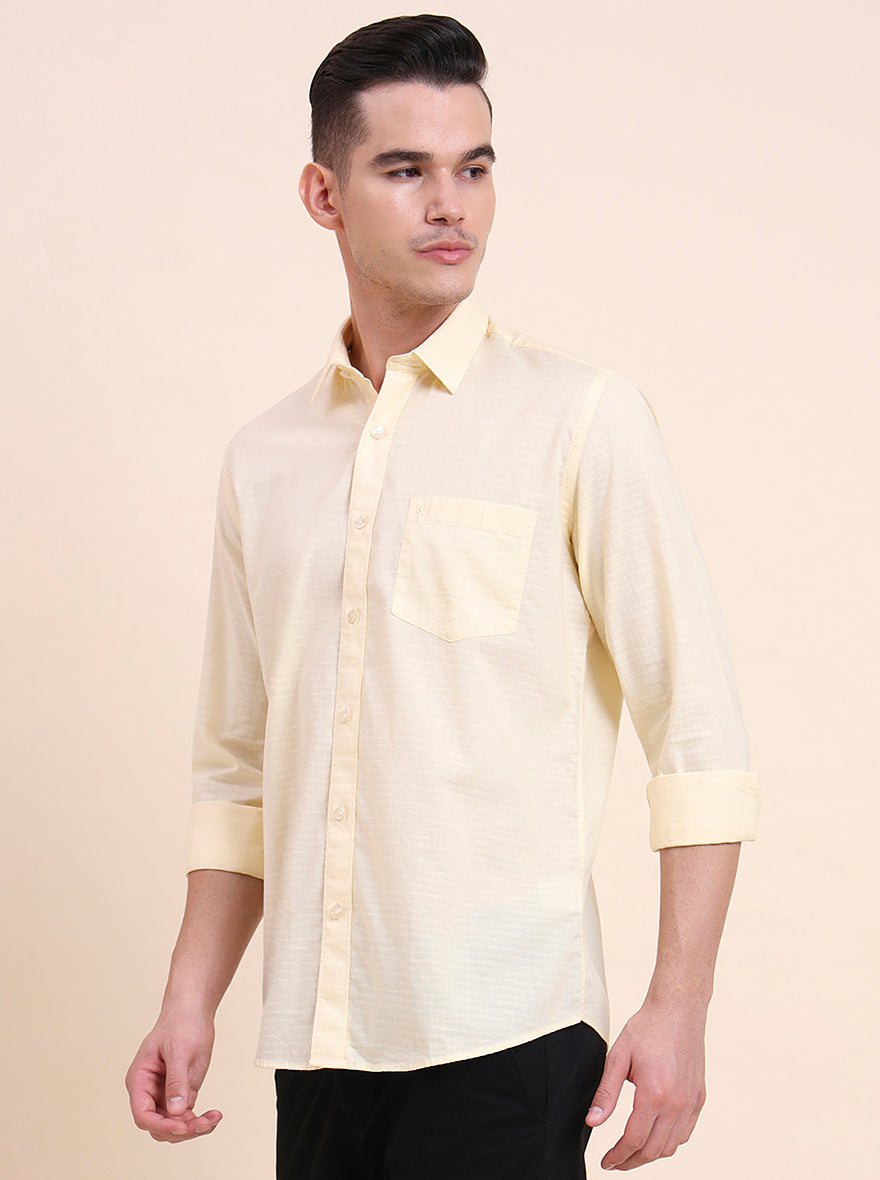 Yellow Solid Smart Fit Semi Casual Shirt | Greenfibre