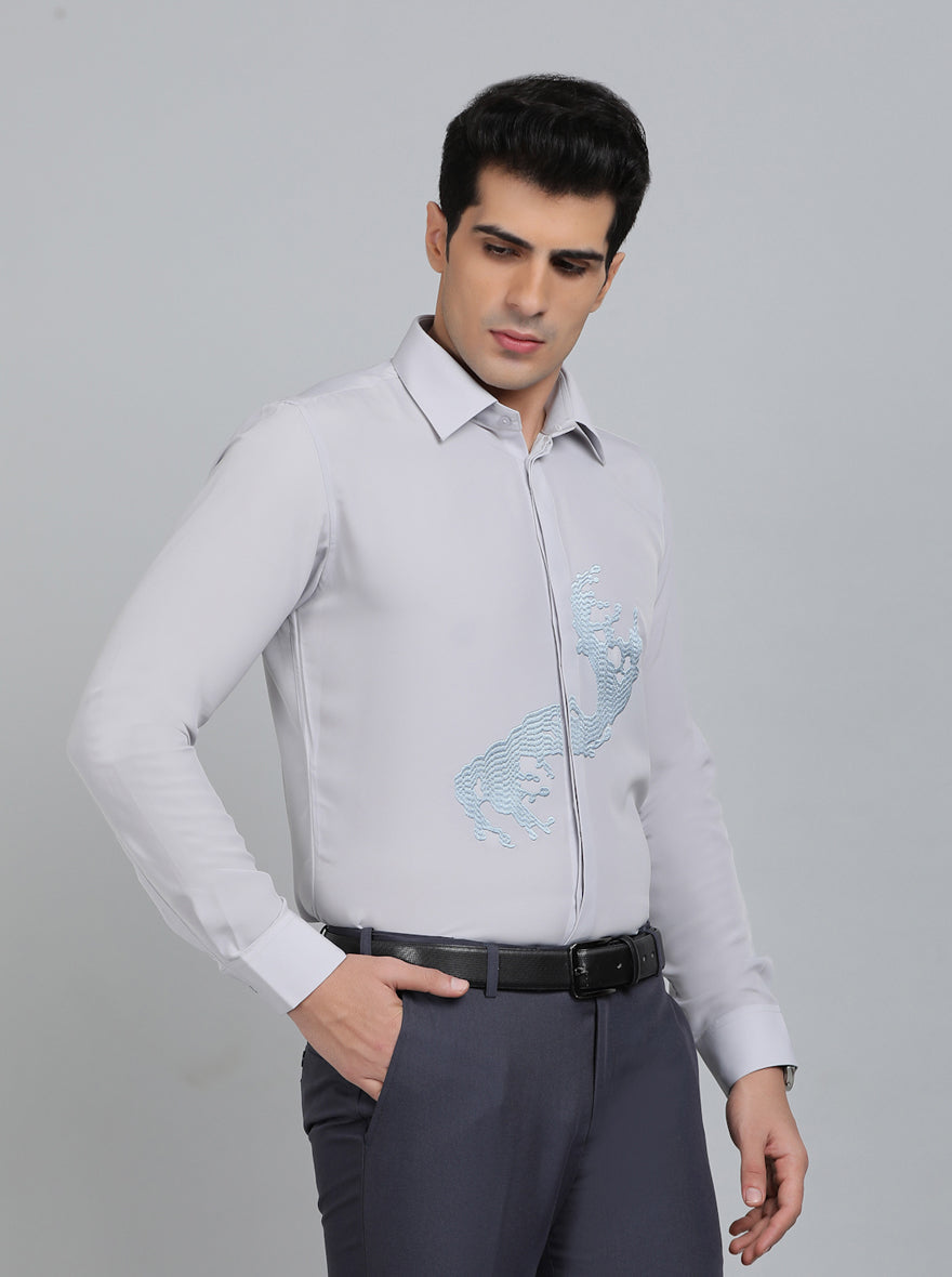 Light Grey Solid Slim Fit Party Wear Shirt | Wyre