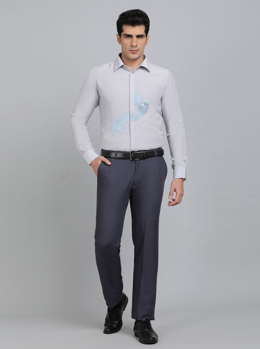 Light Grey Solid Slim Fit Party Wear Shirt | Wyre
