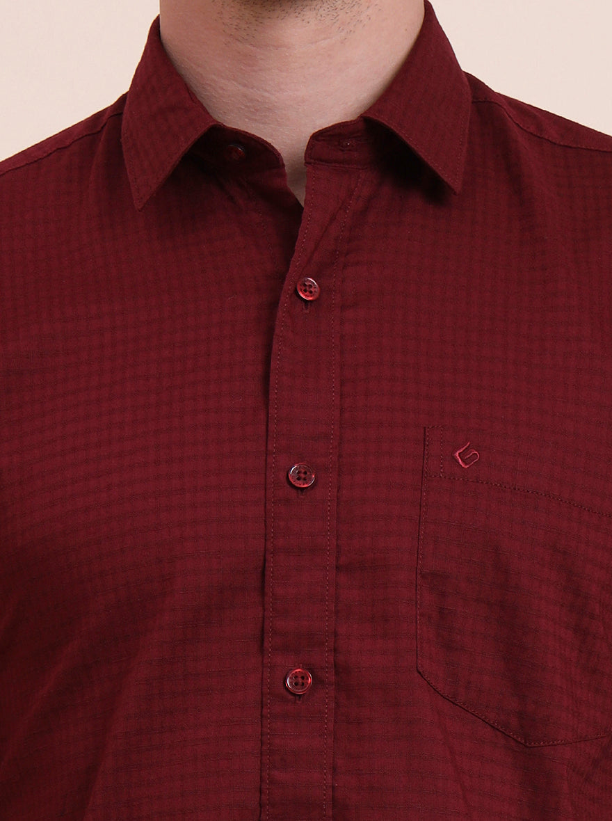 Maroon Solid Smart Fit Semi Casual Shirt | Greenfibre