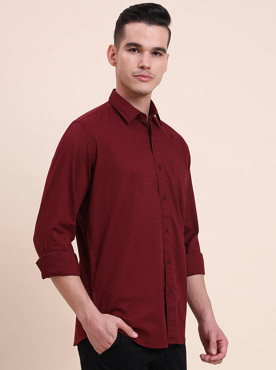 Maroon Solid Smart Fit Semi Casual Shirt | Greenfibre