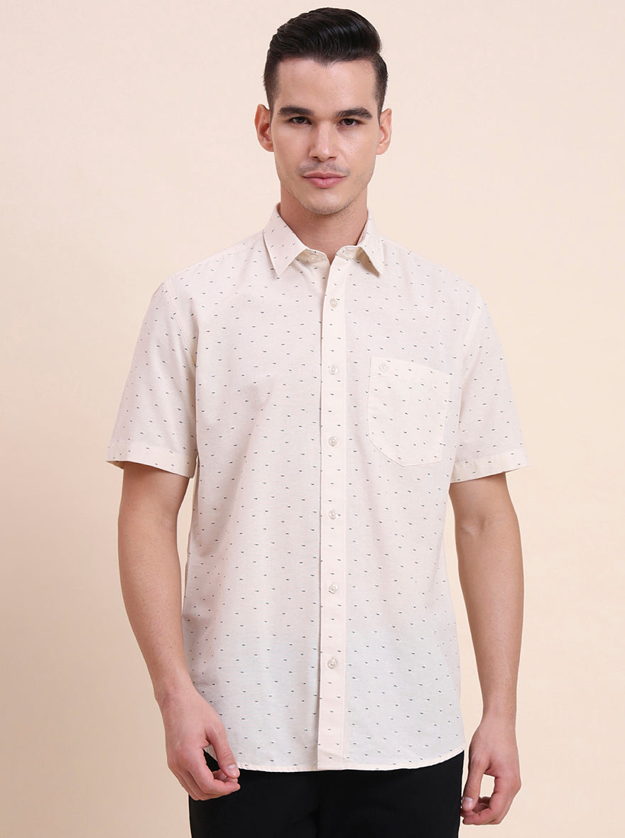 Beige Printed Smart Fit Semi Casual Shirt | Greenfibre