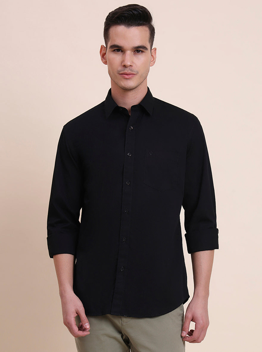 Black Solid Smart Fit Semi Casual Shirt | Greenfibre