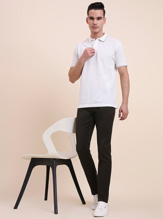 Olive Brown Solid Tailored Fit Jeans | Greenfibre