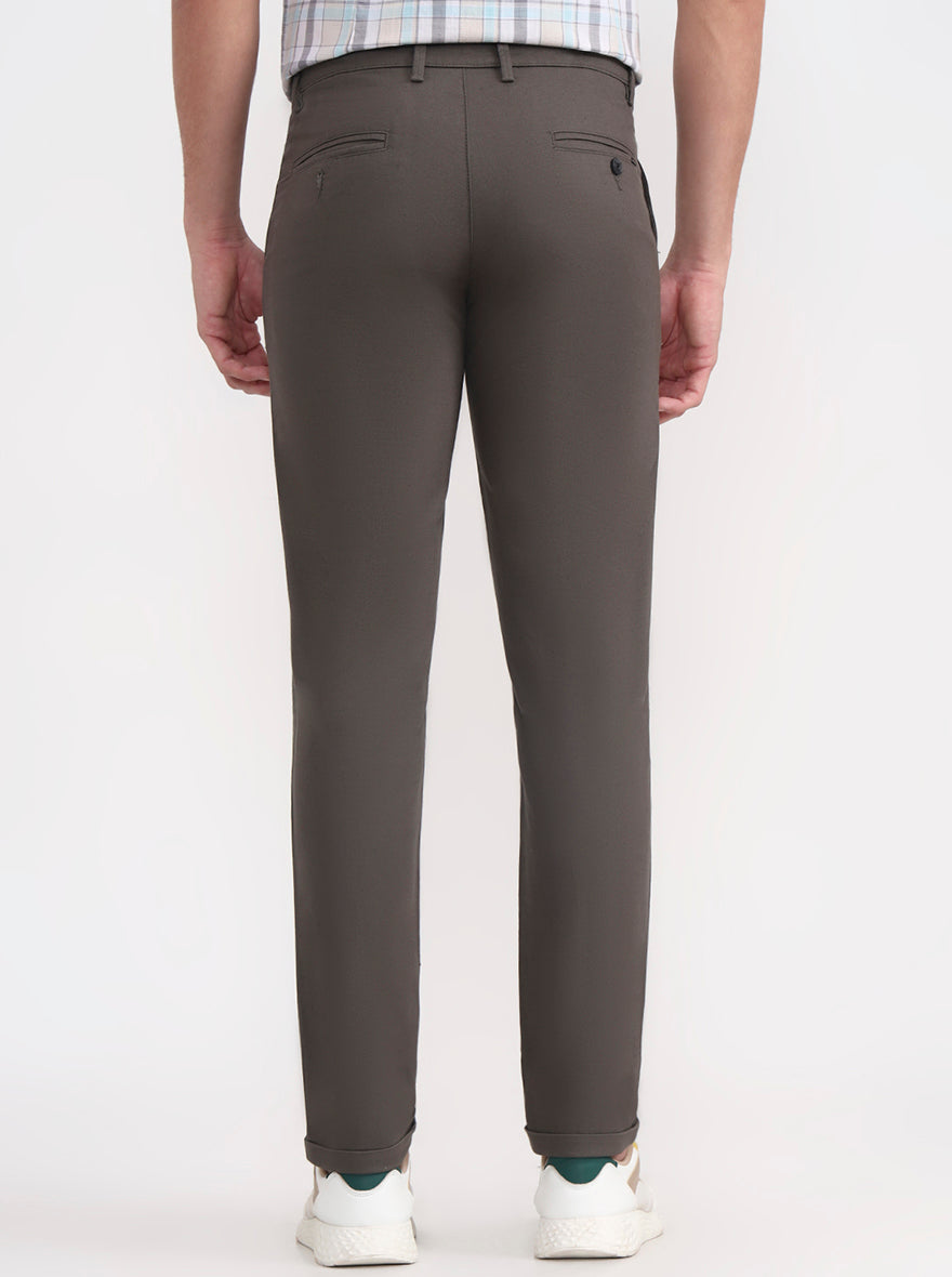 Olive Grey Solid Slim Fit Casual Trouser | Greenfibre