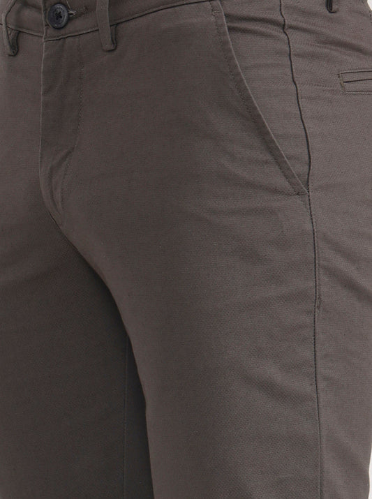 Olive Grey Solid Slim Fit Casual Trouser | Greenfibre
