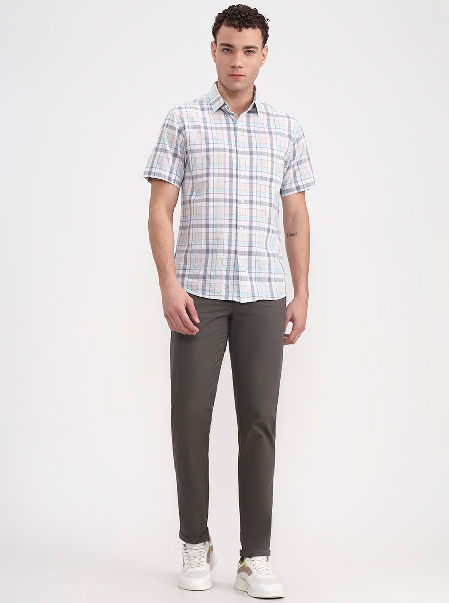 Olive Grey Solid Slim Fit Casual Trouser | Greenfibre