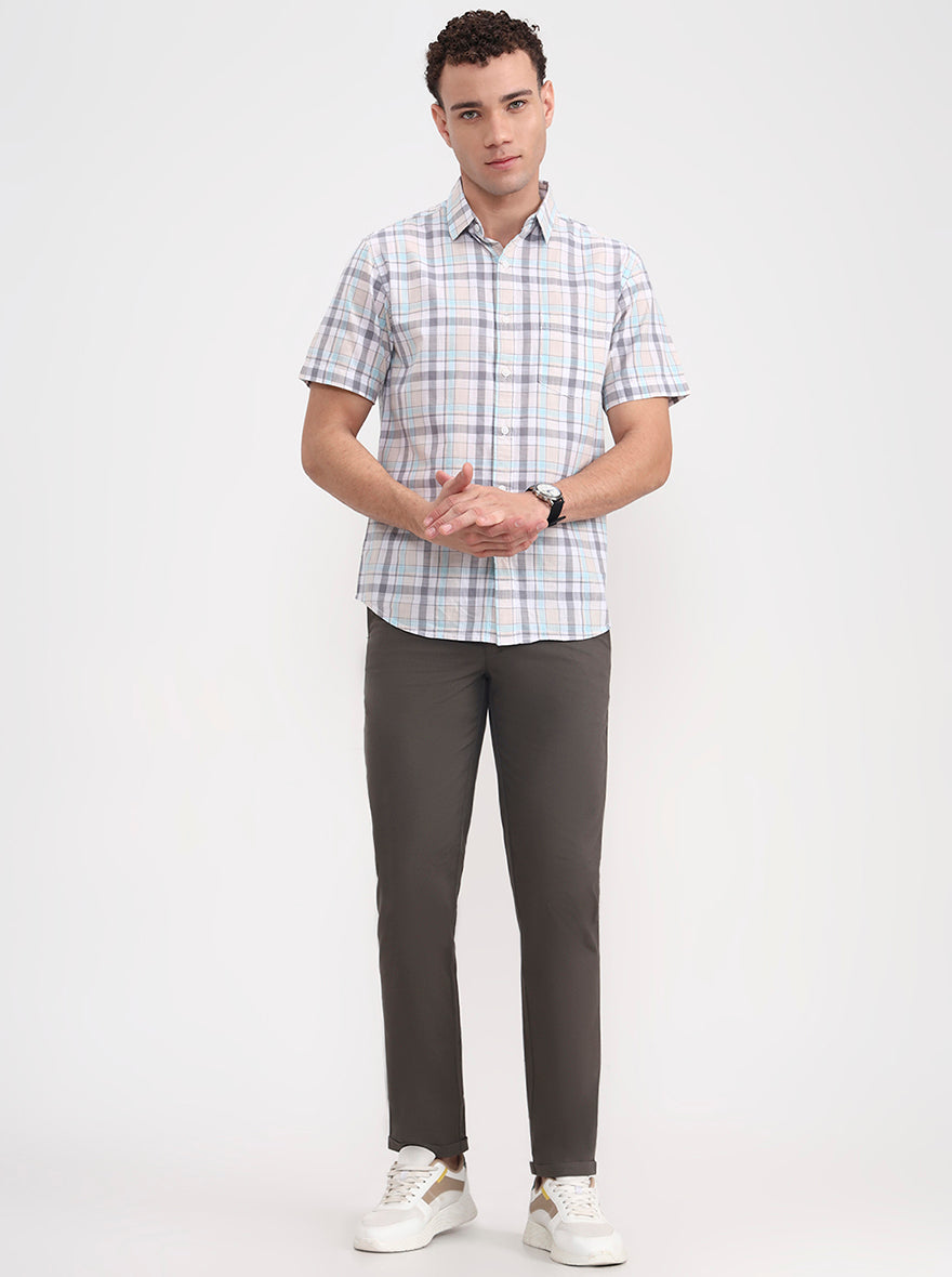 Olive Grey Solid Slim Fit Casual Trouser | Greenfibre