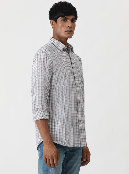 Grey Checked Smart Fit Semi Casual Shirt | Greenfibre