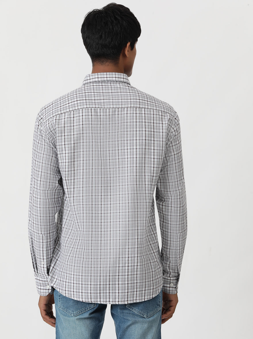 Grey Checked Smart Fit Semi Casual Shirt | Greenfibre