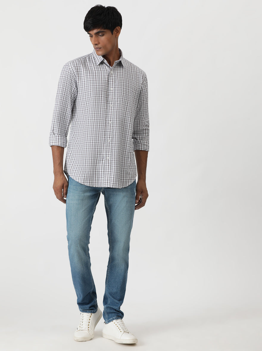 Grey Checked Smart Fit Semi Casual Shirt | Greenfibre