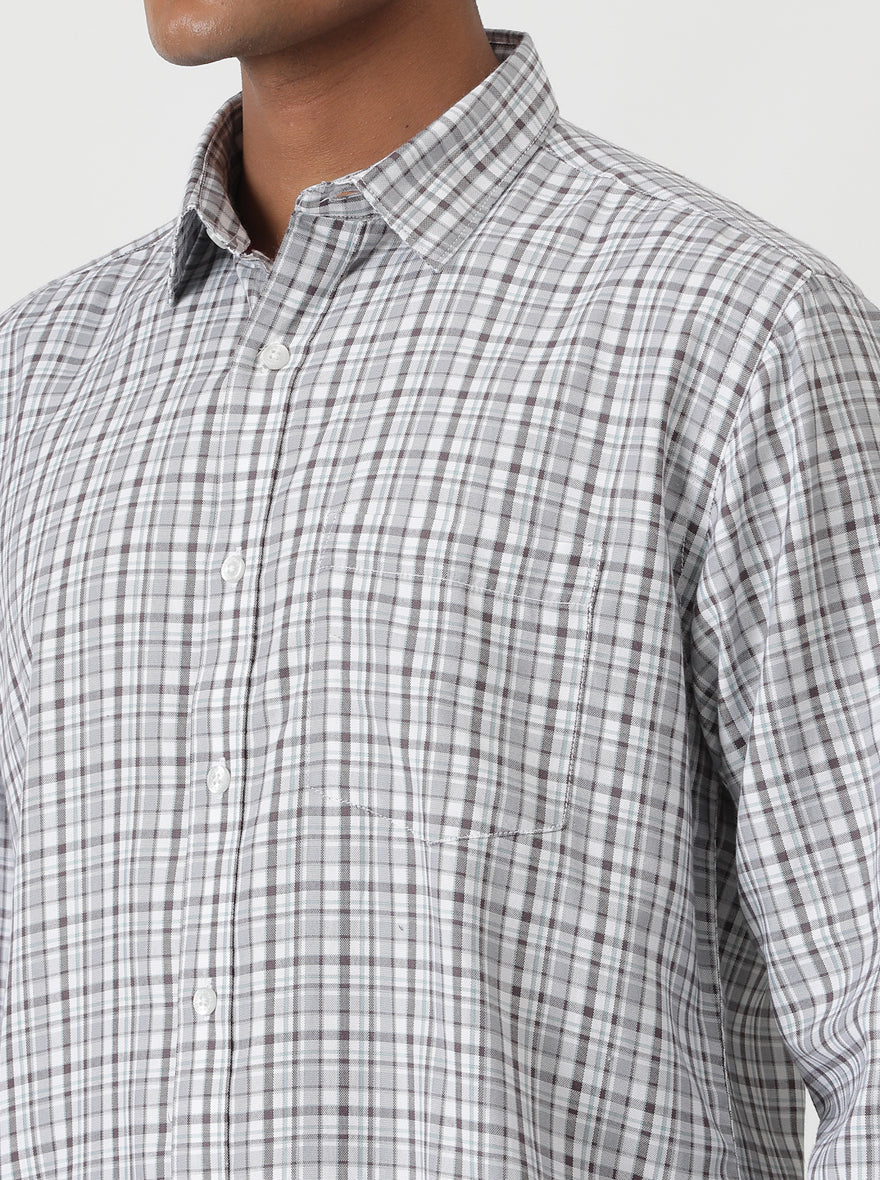 Grey Checked Smart Fit Semi Casual Shirt | Greenfibre