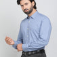 Light Blue Printed Tailored Fit Semi Casual Shirt | JadeBlue