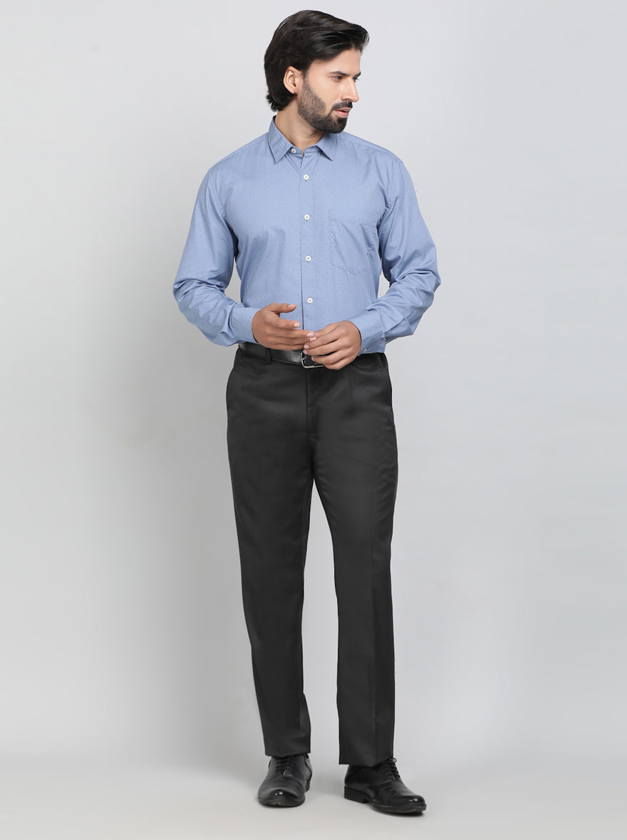 Light Blue Printed Tailored Fit Semi Casual Shirt | JadeBlue
