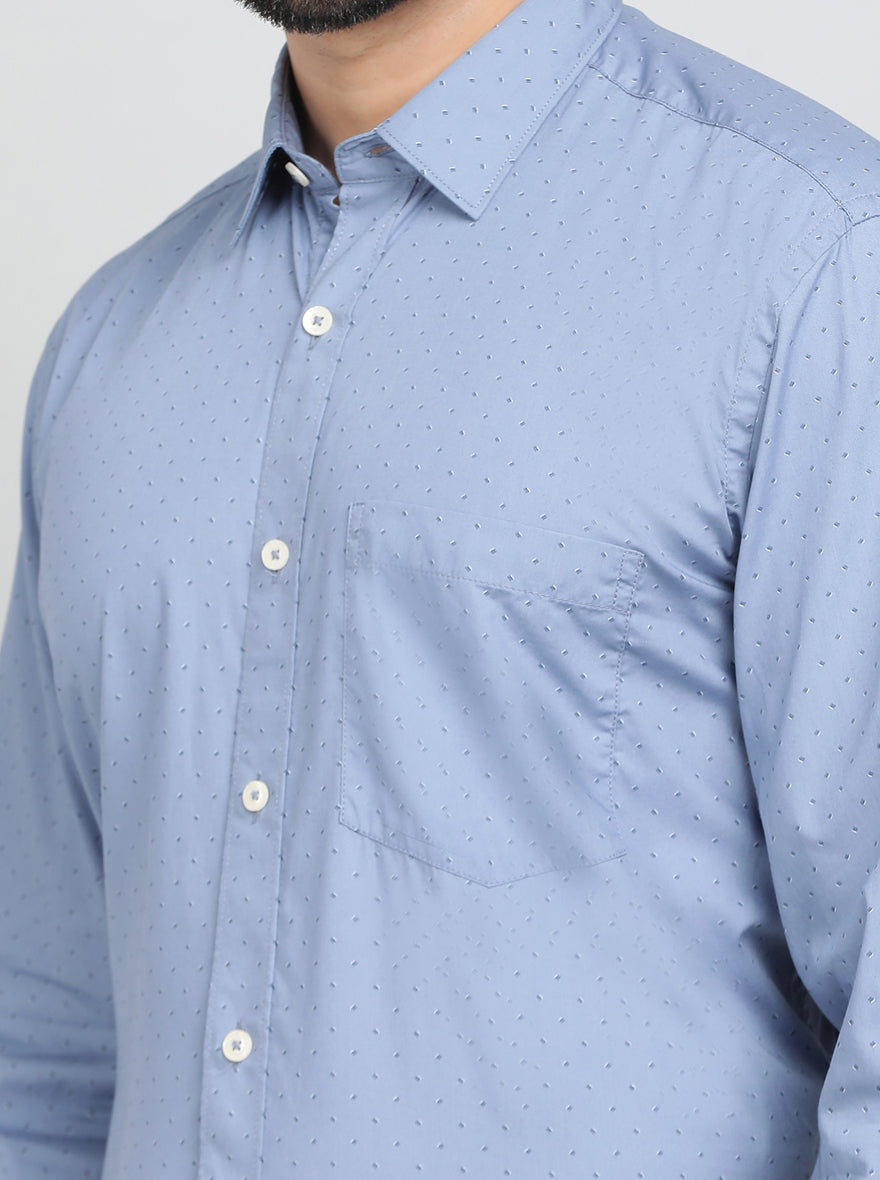 Light Blue Printed Tailored Fit Semi Casual Shirt | JadeBlue