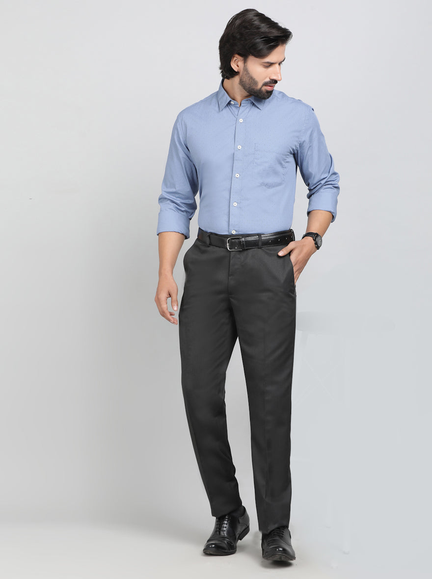 Light Blue Printed Tailored Fit Semi Casual Shirt | JadeBlue