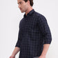 Navy Blue Checked Smart Fit Semi Casual Shirt | Greenfibre