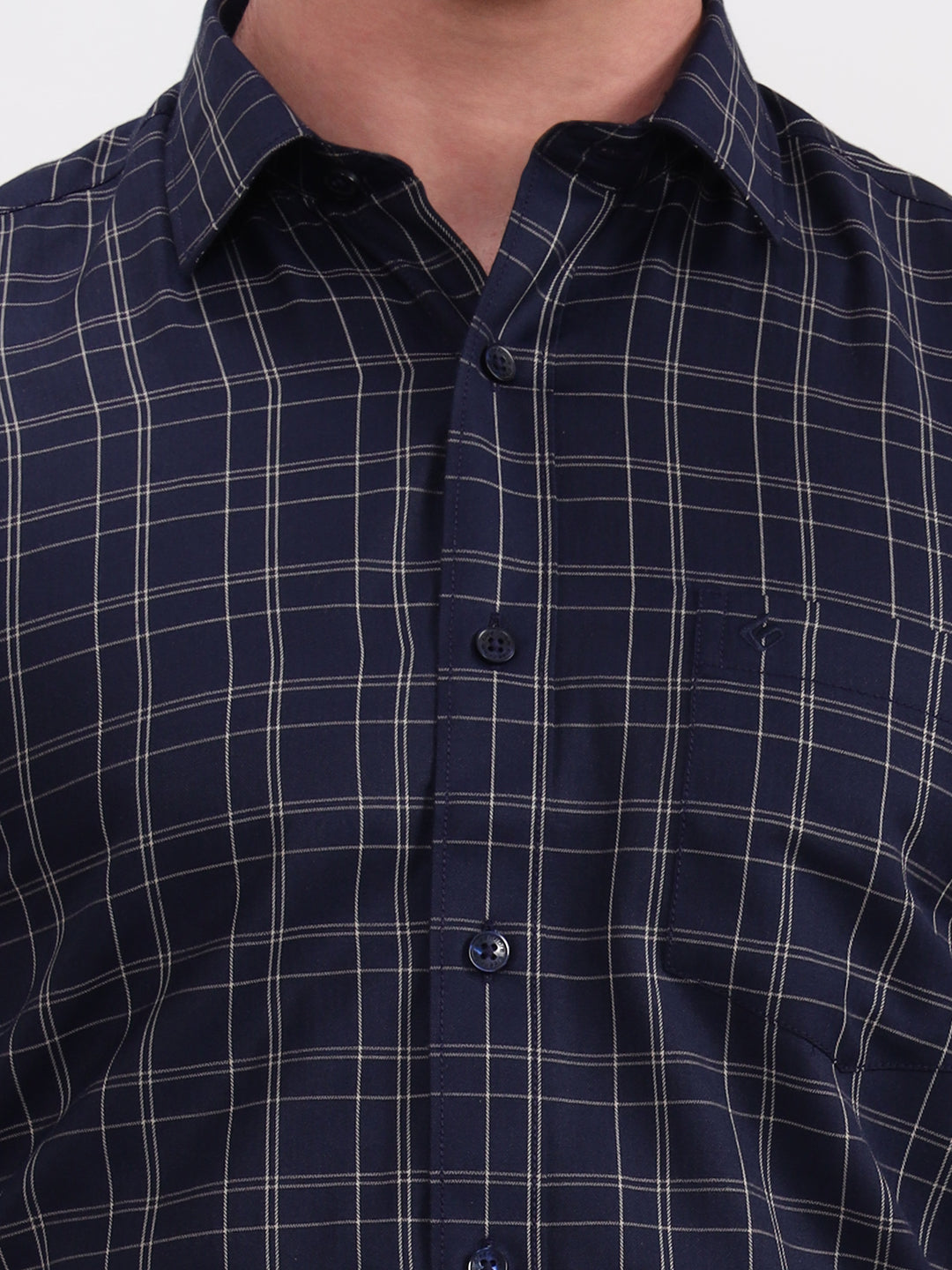 Navy Blue Checked Smart Fit Semi Casual Shirt | Greenfibre