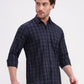 Navy Blue Checked Smart Fit Semi Casual Shirt | Greenfibre