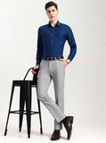 Light Grey Solid Slim Fit Formal Trouser | Greenfibre