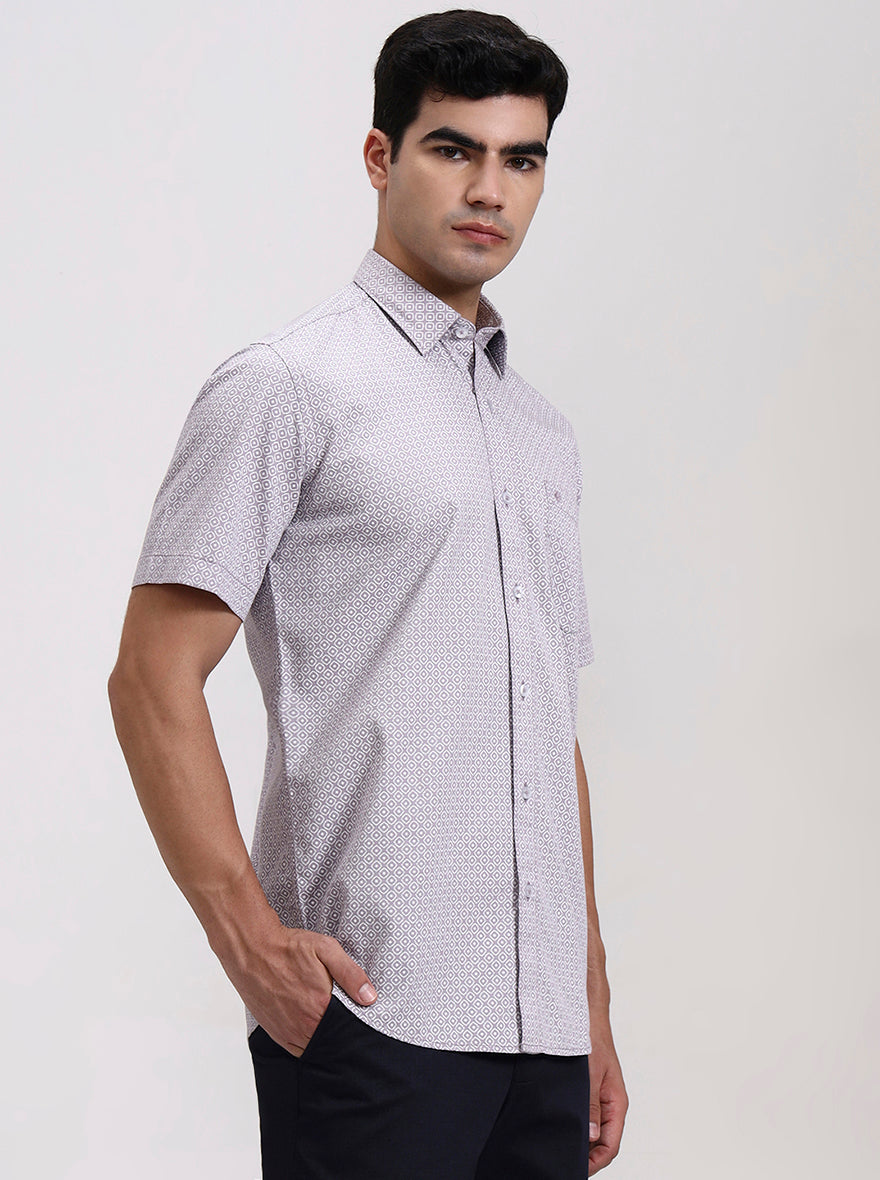Purple Printed Slim Fit Semi Casual Shirt | Greenfibre
